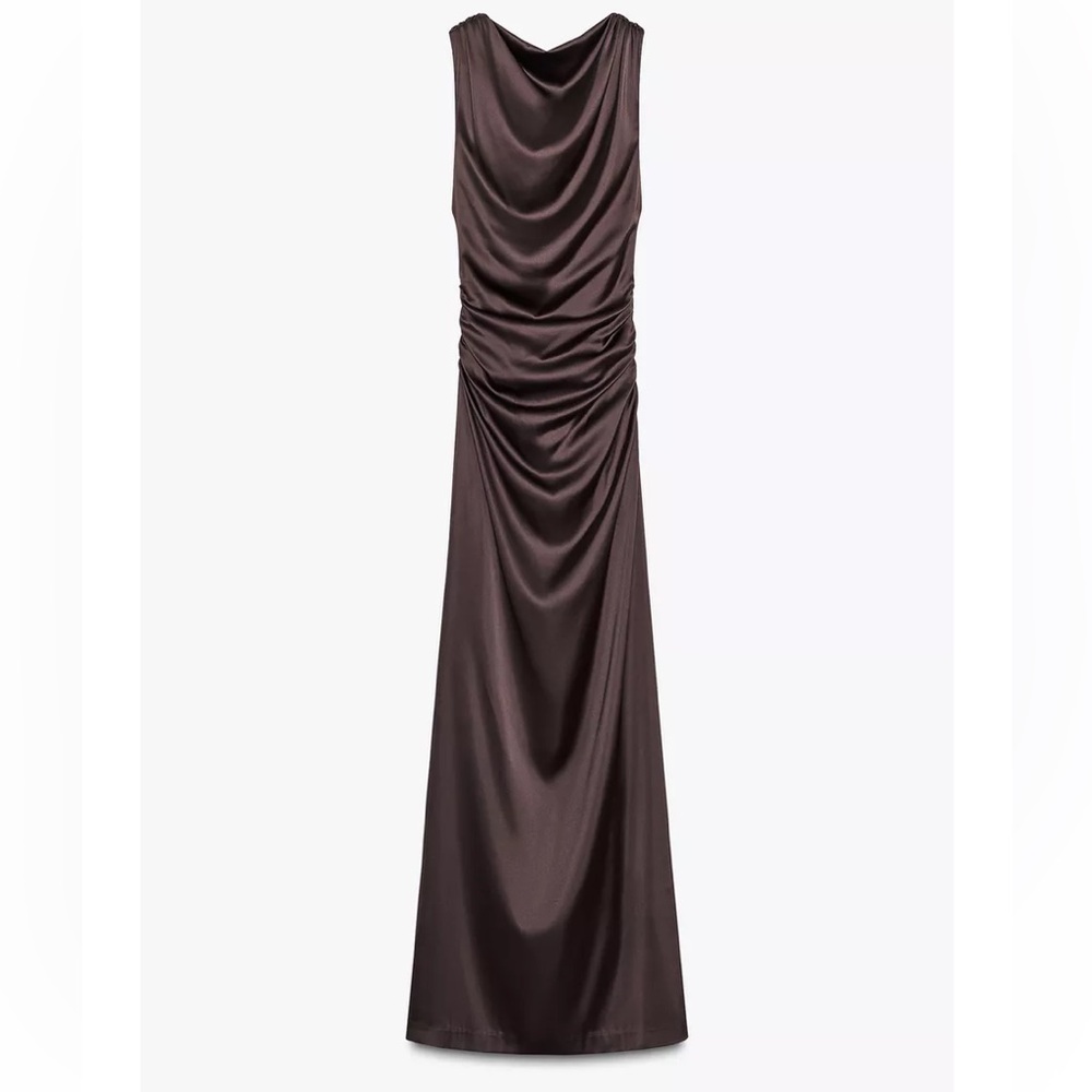 Satin long Dress, chocolate- brown, XXL